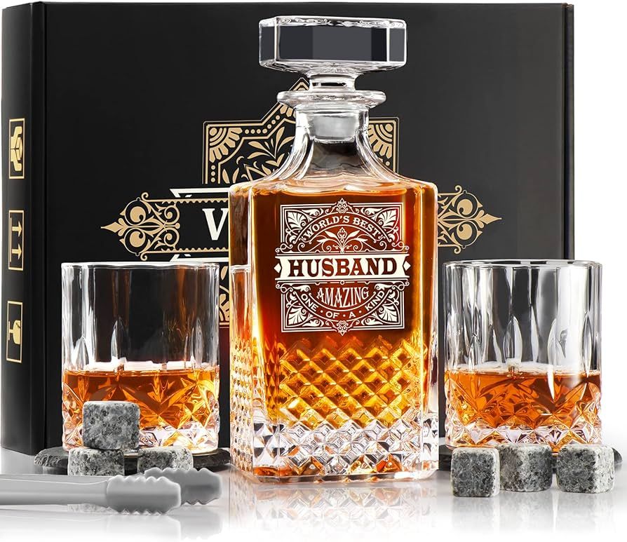 Viajero Anniversary for Husband Him Gifts Fathers Day, Gifts from Wife Unique Whiskey Decanter Se... | Amazon (US)