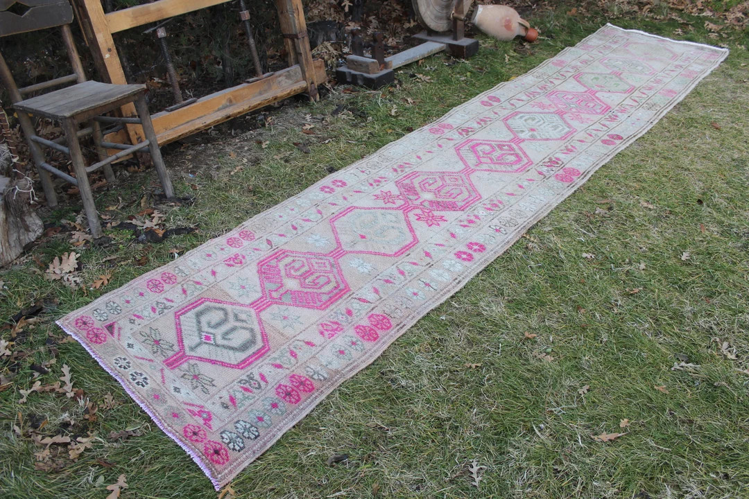 Pink Turkish Runner Rug, Long Oushak Runner Rug, Vintage Rug, Handmade Rug, Decorative Rug, Home ... | Etsy (US)