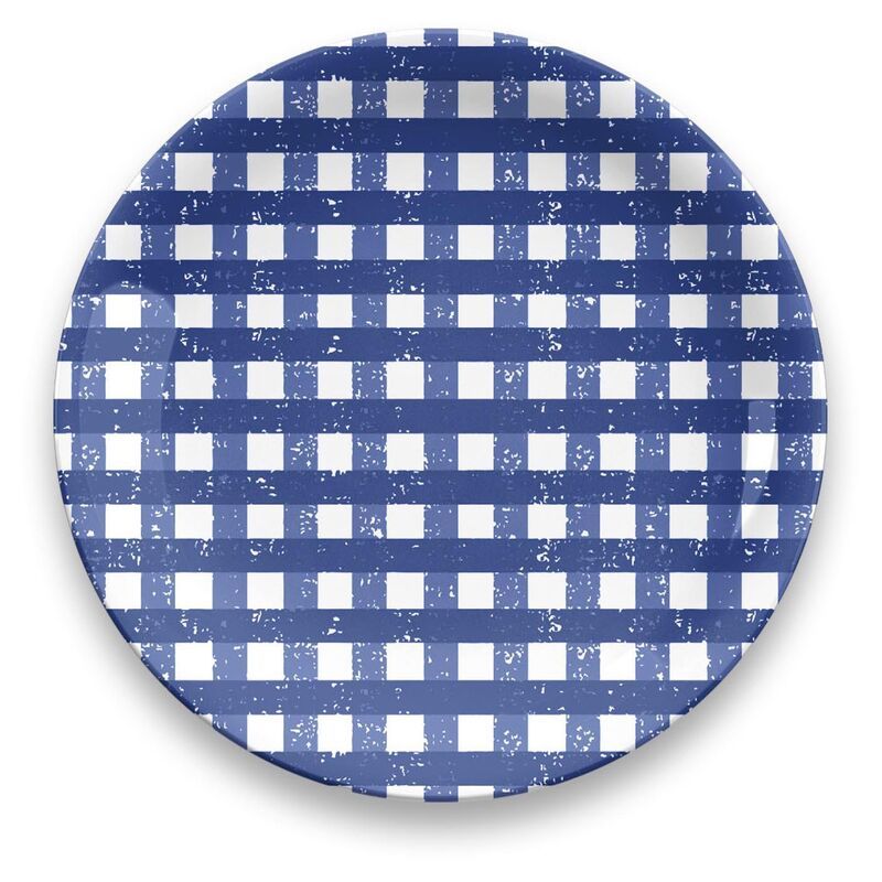 S/4 Gingham Melamine Dinner Plates, Blue | One Kings Lane