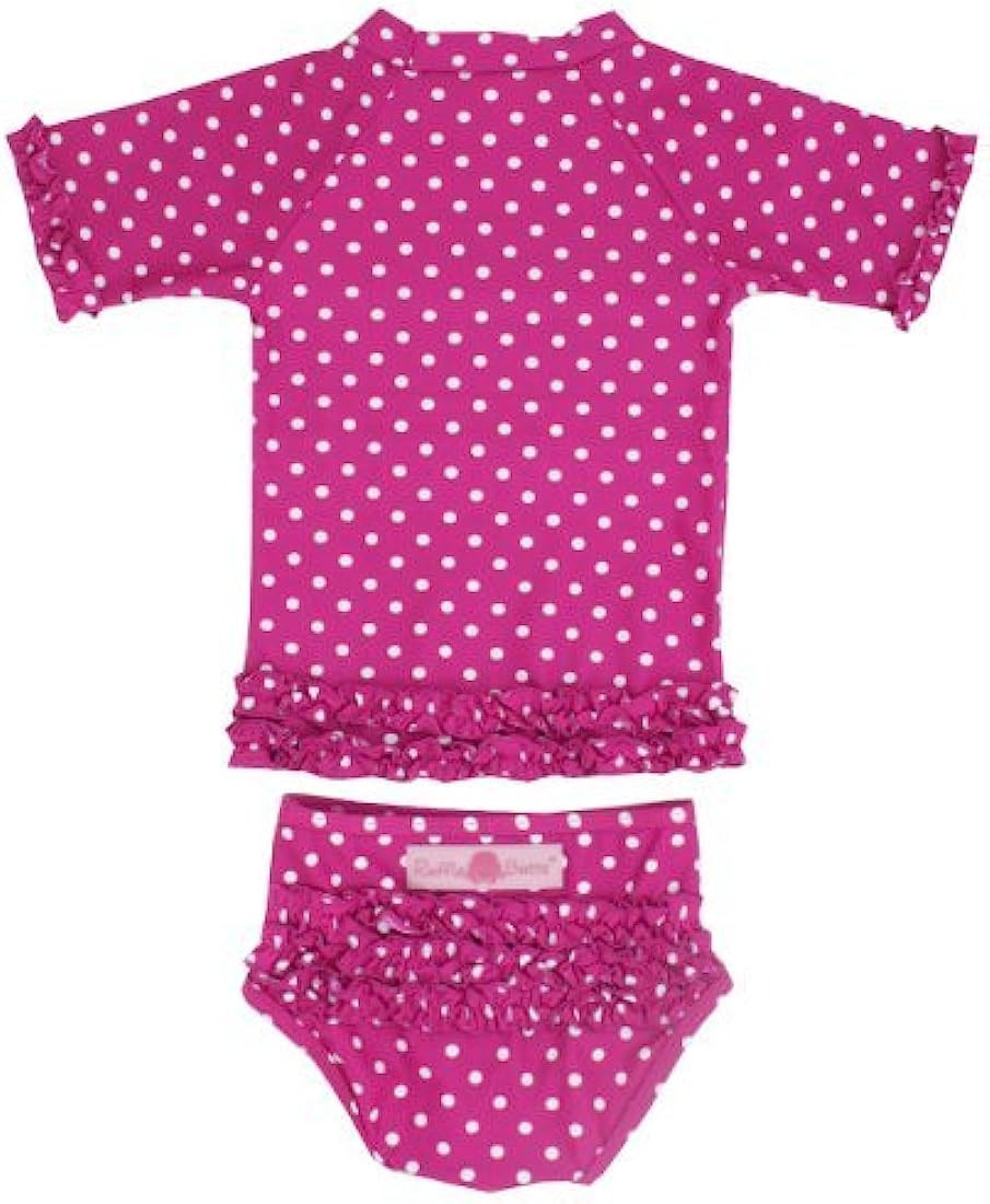 RuffleButts® Baby/Toddler Girls Rash Guard Short Sleeve 2-Piece Swimsuit Set - Polka Dot Bikini ... | Amazon (US)