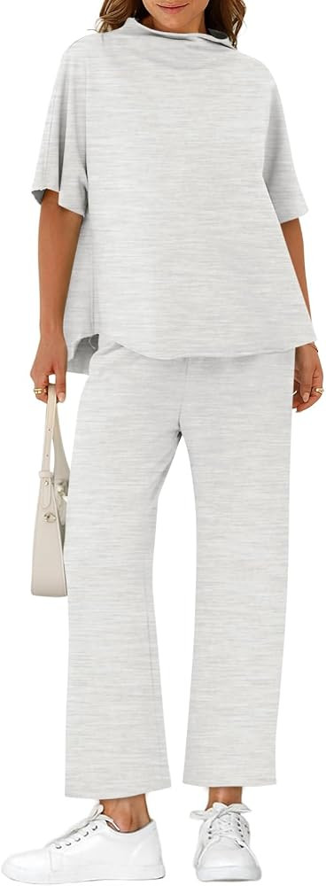 Yousify Women's Two Piece Lounge Sets 3/4 Sleeve Tops Wide Leg Pants Set | Amazon (US)