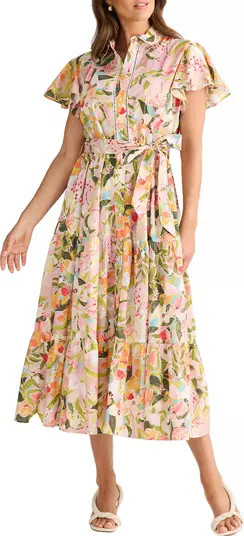 Brave+True Alice Floral Flutter Sleeve Tiered Cotton Shirtdress | Nordstrom | Nordstrom