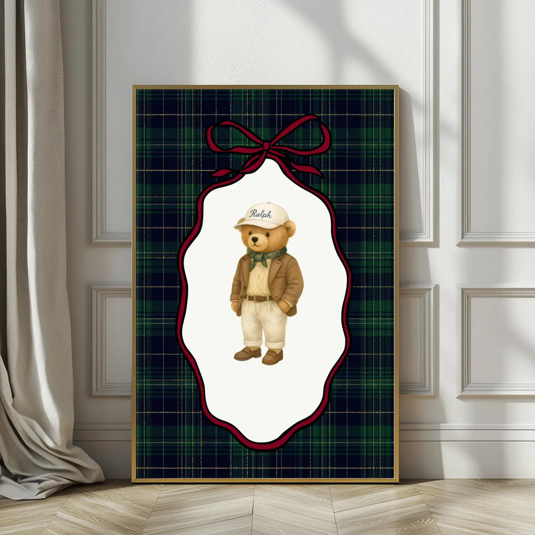 Vintage Preppy Plaid Teddy Bear Poster, Boy Room Wall Art, Sports Theme Nursery Print, Classic Ch... | Etsy (US)