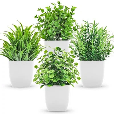 4 Pack Fake Plants Small Artificial Greenery Faux Plants Indoor For Home Farmhouse Bathroom Shelf Decor | Wayfair North America