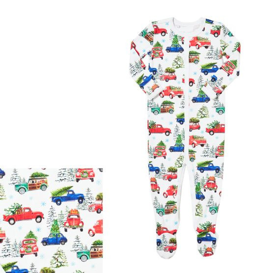 HART + LAND Baby/Toddler Organic Pima Cotton Footed Bodysuit PJ – Christmas Tree Farm | The Tot