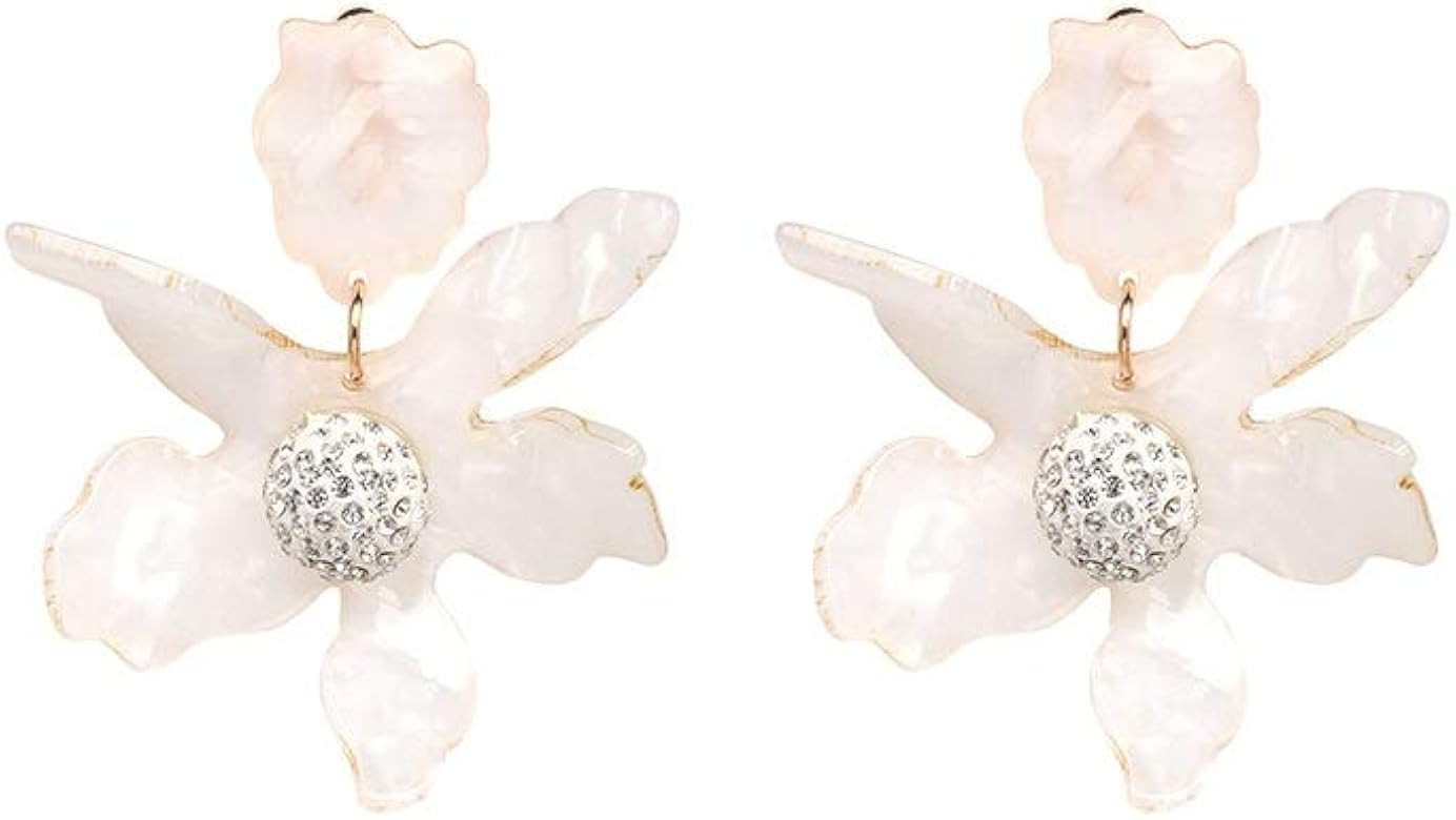 Bohemian Luxury Oversize Resin Big Flower Earrings For Women Stainless Steel Crystal Jewelry | Amazon (US)