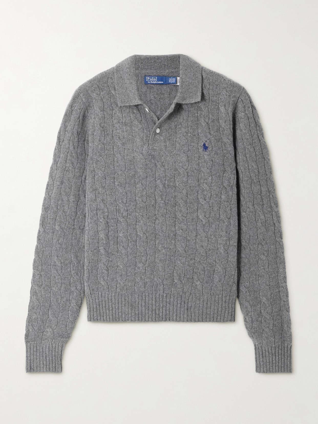 Polo Ralph Lauren - Cable-knit Wool And Cashmere-blend Polo Sweater - Gray | NET-A-PORTER (US)