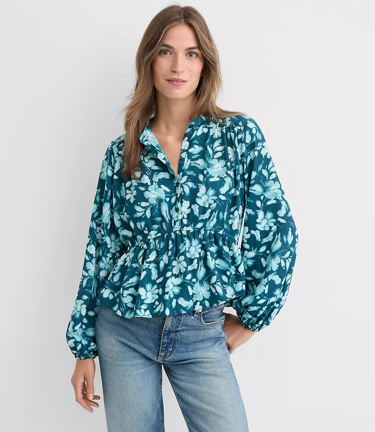 Floral Gathered Peplum Blouse | LOFT