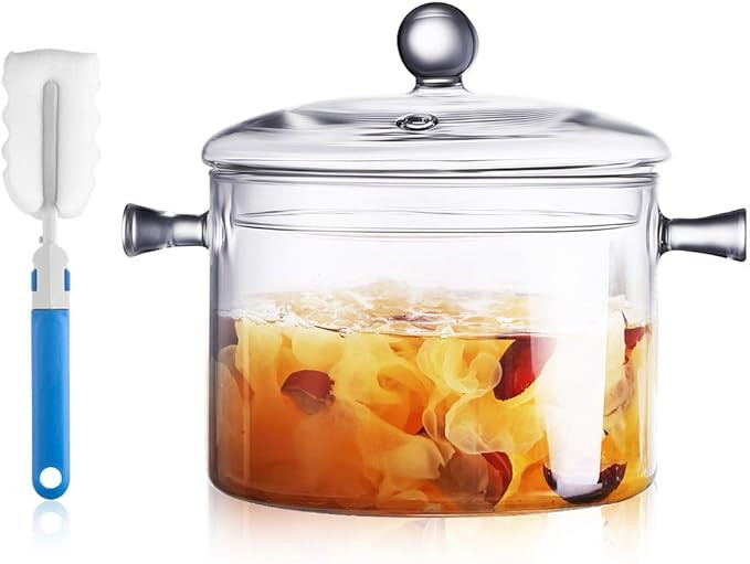 Glass Saucepan 2.0 Liter - Heat Resistant Glass Cooking Pot with Lid Sauce Pan for Soup, Pasta & ... | Amazon (US)