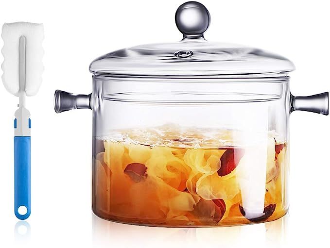 Glass Saucepan 2.0 Liter - Heat Resistant Glass Cooking Pot with Lid Sauce Pan for Soup, Pasta & ... | Amazon (US)