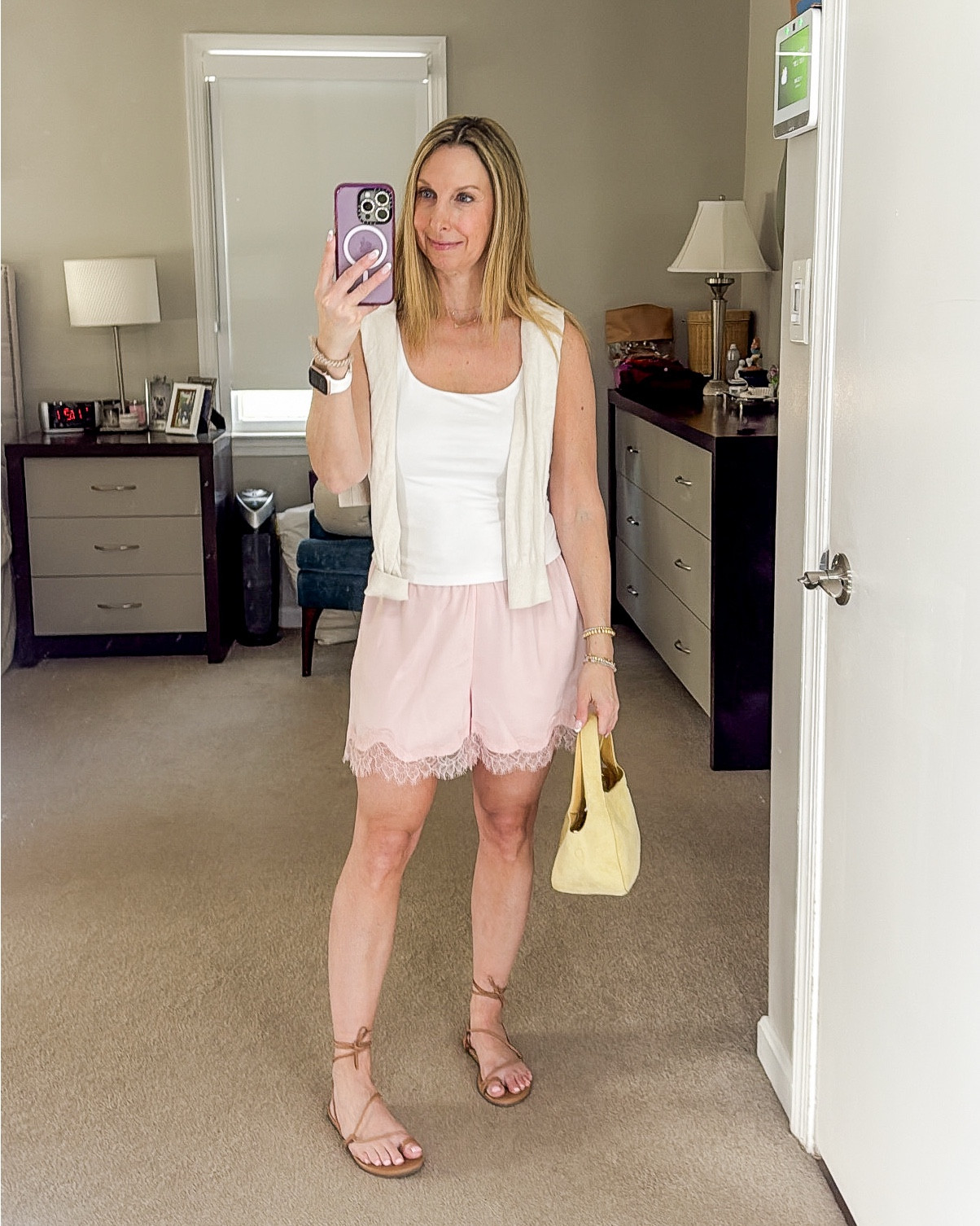 Target try on - just a few items I was eyeing for spring break
Faux silk lace trim shorts (xs)
White tiered skirt (xs)
Green top and shorts (xs both)
Loved all of it 