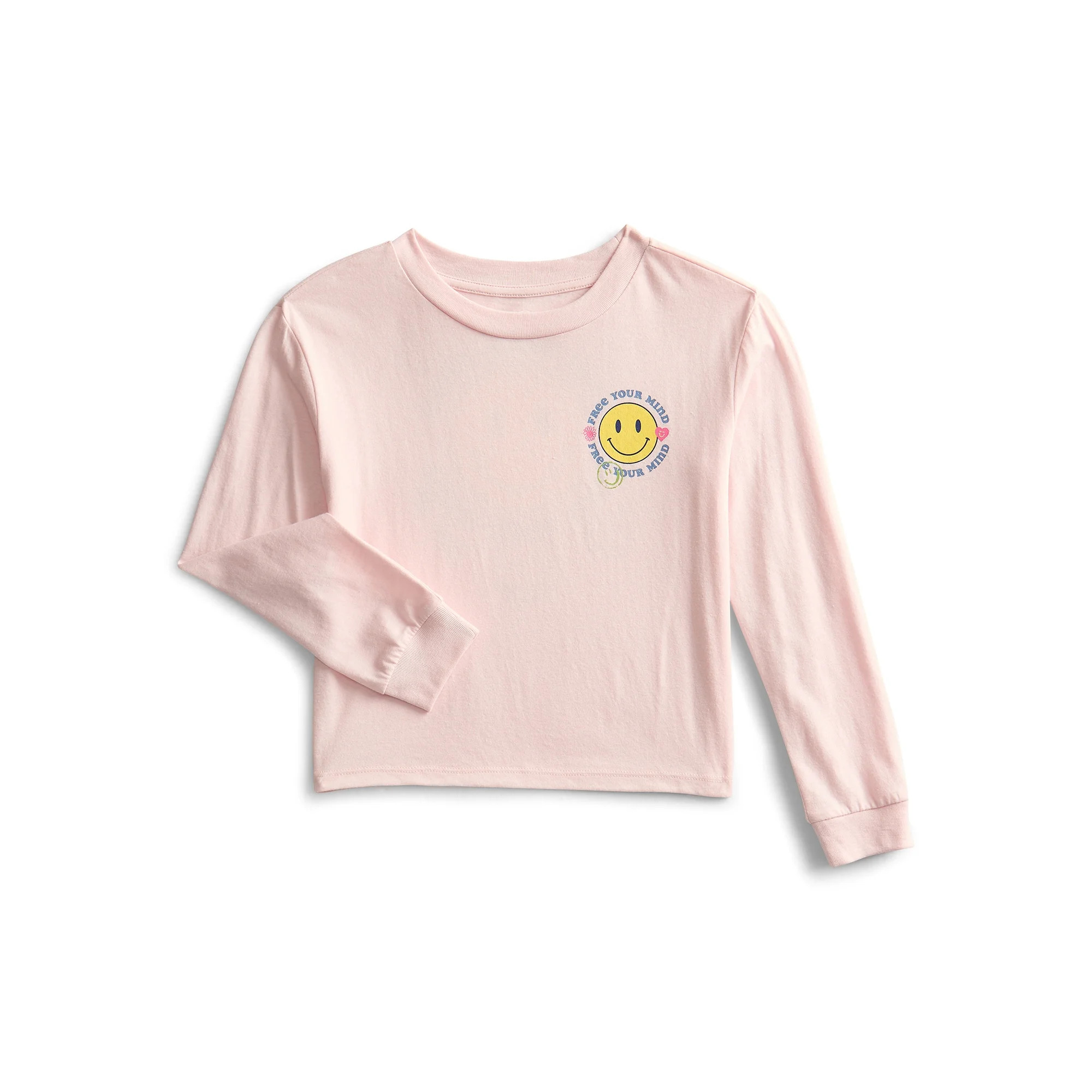 Wonder Nation Girls' Free Your Mind Graphic Tee with Long Sleeves, Sizes 4-16 & Plus | Walmart (US)