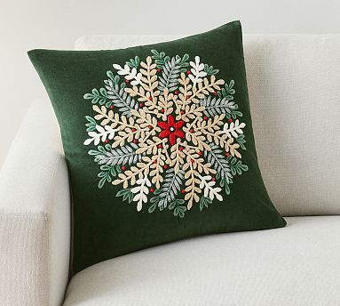 Winter Wreath Embroidered Pillow | Pottery Barn (US)