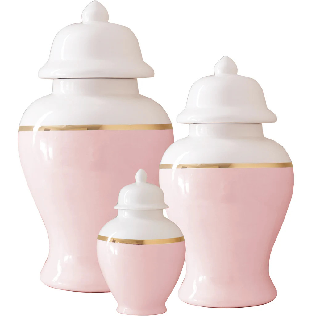 Cherry Blossom Pink Color Block Ginger Jar with Gold Accent | Lo Home by Lauren Haskell Designs