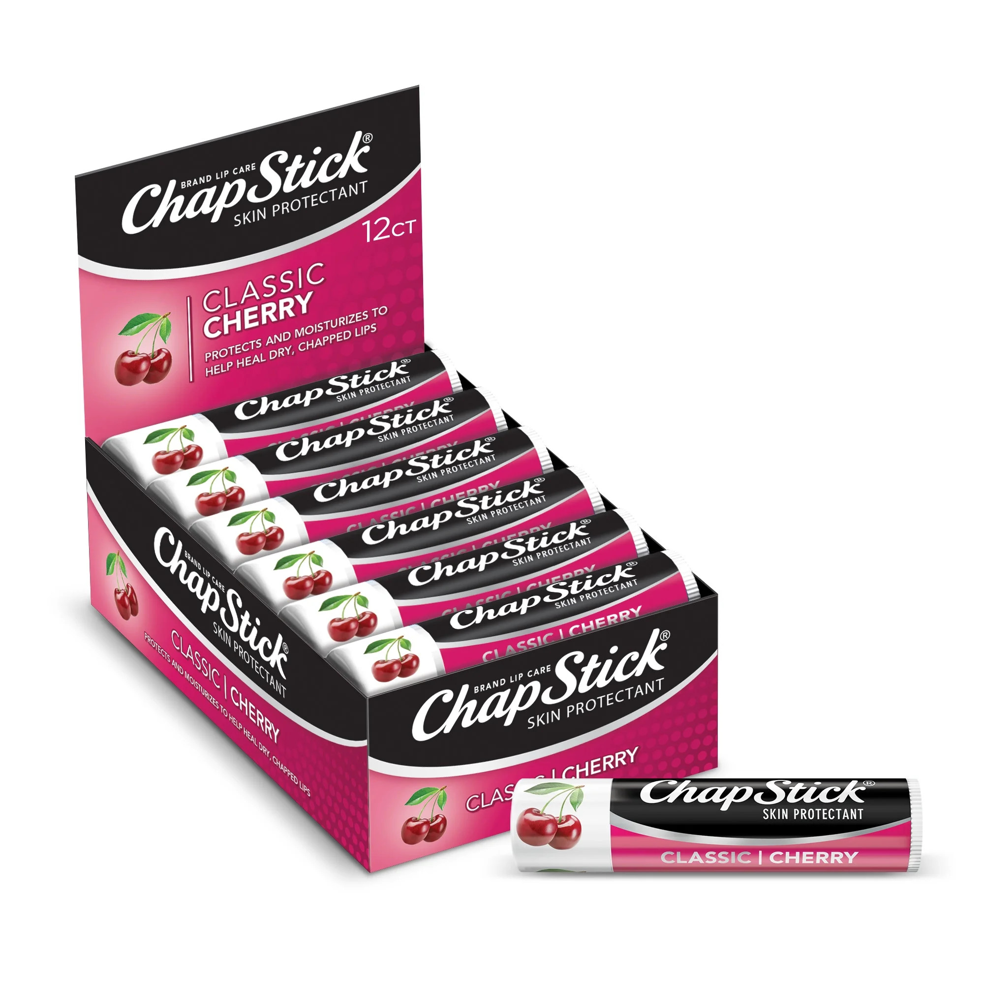 ChapStick Classic Moisturizer and Skin Protectant Cherry Lip Balm, 0.15 Oz, 12 Pack | Walmart (US)