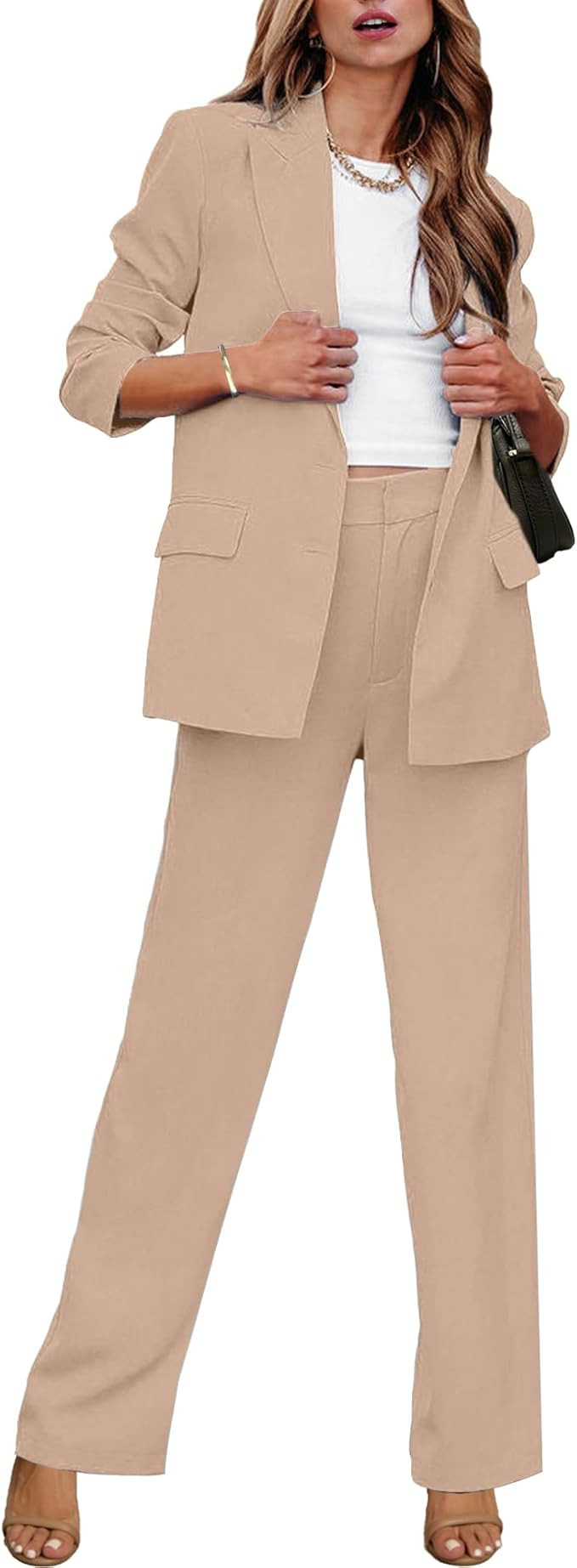 luvamia 2 Piece Outfits for Women Dressy Blazer Jackets High Waisted Straight Leg Pants Suits Set... | Amazon (US)
