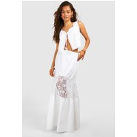 Womens Lace Trim Tiered Maxi Skirt - White - 16, White | Boohoo.com (UK & IE)