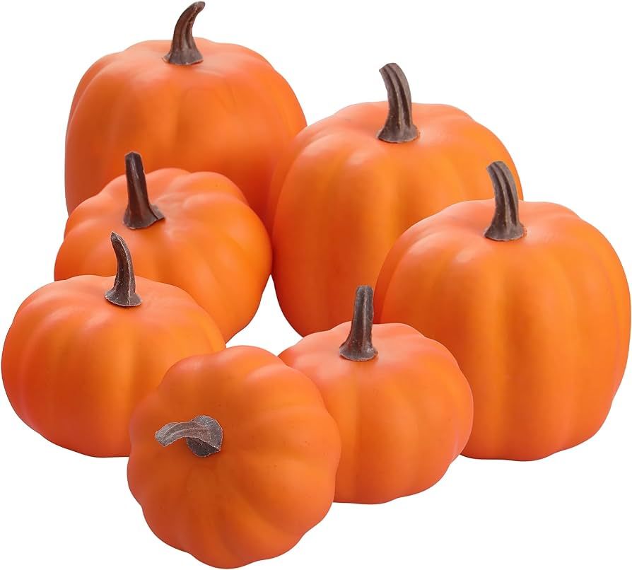 Artgar Orange Artificial Pumpkins, Harvest Decor Foam Pumpkin 7PCS Set for Halloween Thanksgiving... | Amazon (US)