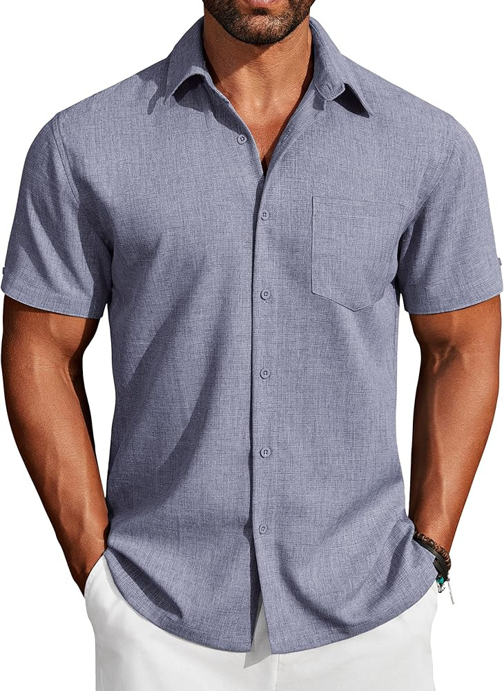 COOFANDY Men's Button Down Shirts Short Sleeve Casual Shirts Summer Beach Linen Shirts with Pocke... | Amazon (US)