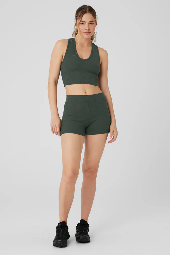 Goddess Ribbed Cropped Racerback Tank & Goddess Ribbed High-Waist Hot Short Set - Dark Cactus | Alo Yoga (US)