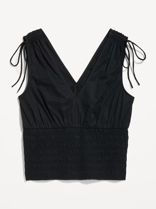 Fitted Sleeveless V-Neck Tie-Shoulder Smocked Blouse for Women | Old Navy (US)