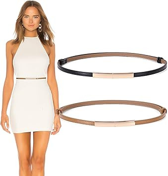 Skinny Belt for Women Leather Waist Thin Belts for Dresses 2 Pack,Waist Size Below 37 Inches, A-B... | Amazon (CA)
