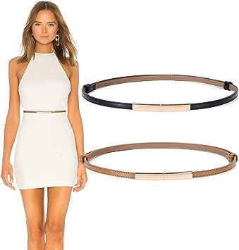 Skinny Belt for Women Leather Waist Thin Belts for Dresses 2 Pack,Waist Size Below 37 Inches, A-B... | Amazon (CA)