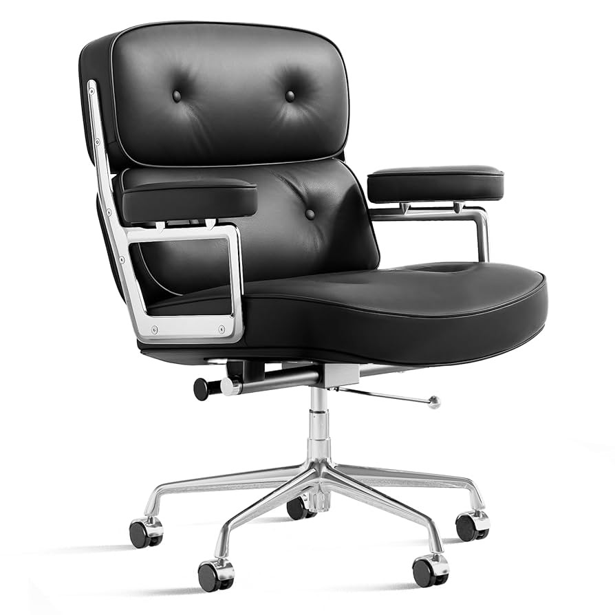 Genuine Leather Executive Chair Mid Back Office Desk Chair Aluminum Alloy Frame Thick Plush Cushi... | Amazon (US)