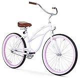 Firmstrong Urban Lady Single Speed 26" Beach Cruiser Bicycle, White/Pink Rims w/ Brown Seat | Amazon (US)
