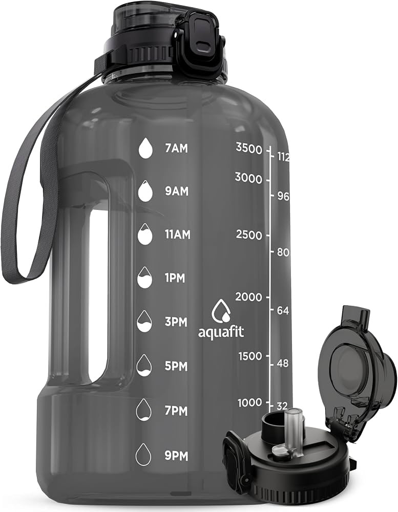 AQUAFIT 1 Gallon Water Bottle with Time Marker - BPA Free 128 oz Water Bottle with Straw, Gym Wat... | Amazon (US)