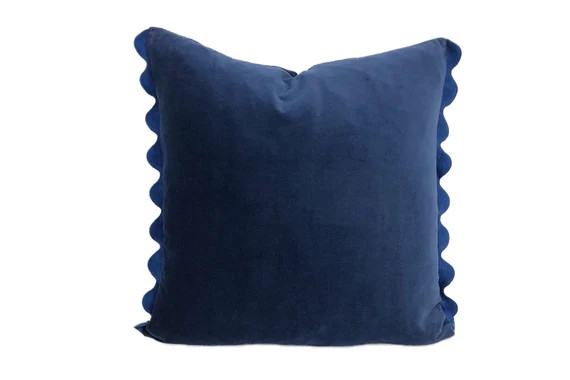 Navy Blue Velvet Pillow Cover with Ric Rac Trim | Etsy | Etsy (US)