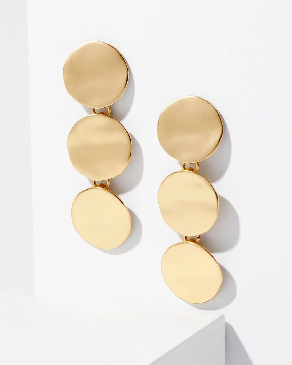 Goldtone Wavy Disc Linear Earrings | White House Black Market