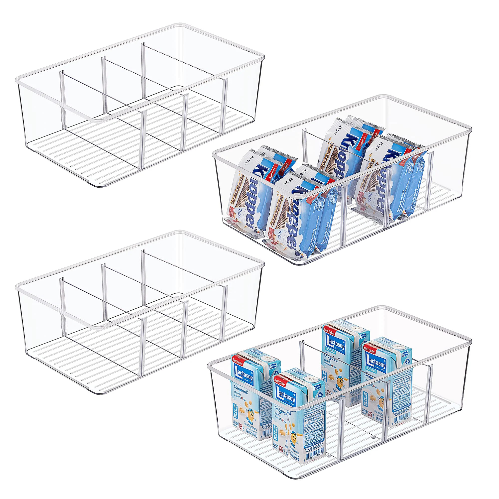 Food Storage Organizer Bin with 4 Compartment , Vtopmart Clear Plastic Pantry Organizing Bins, fo... | Walmart (US)