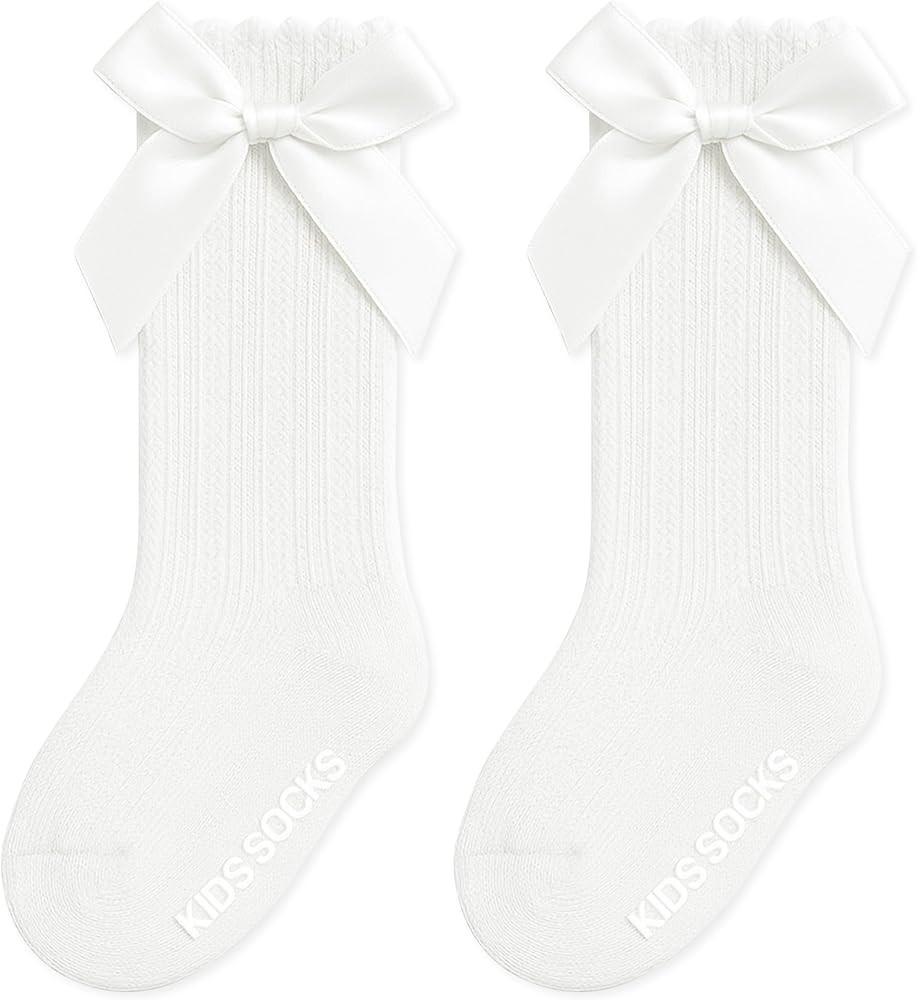 Baby Knee High Socks Non Slip Baby Girl Socks Cotton Bow Infant Stockings Ruffle Toddler Long Soc... | Amazon (US)