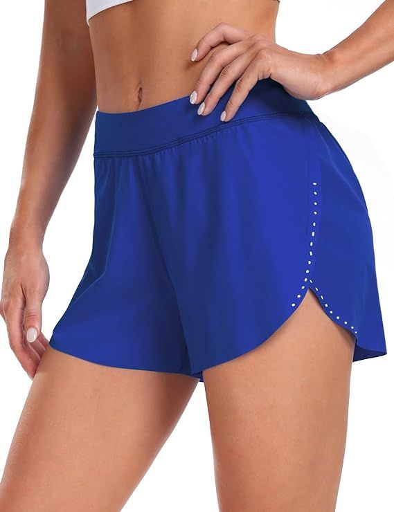 HeyNuts My Pace Running Shorts for Women, Mid Waisted Reflective Athletic Shorts Lined Workout Sh... | Amazon (US)