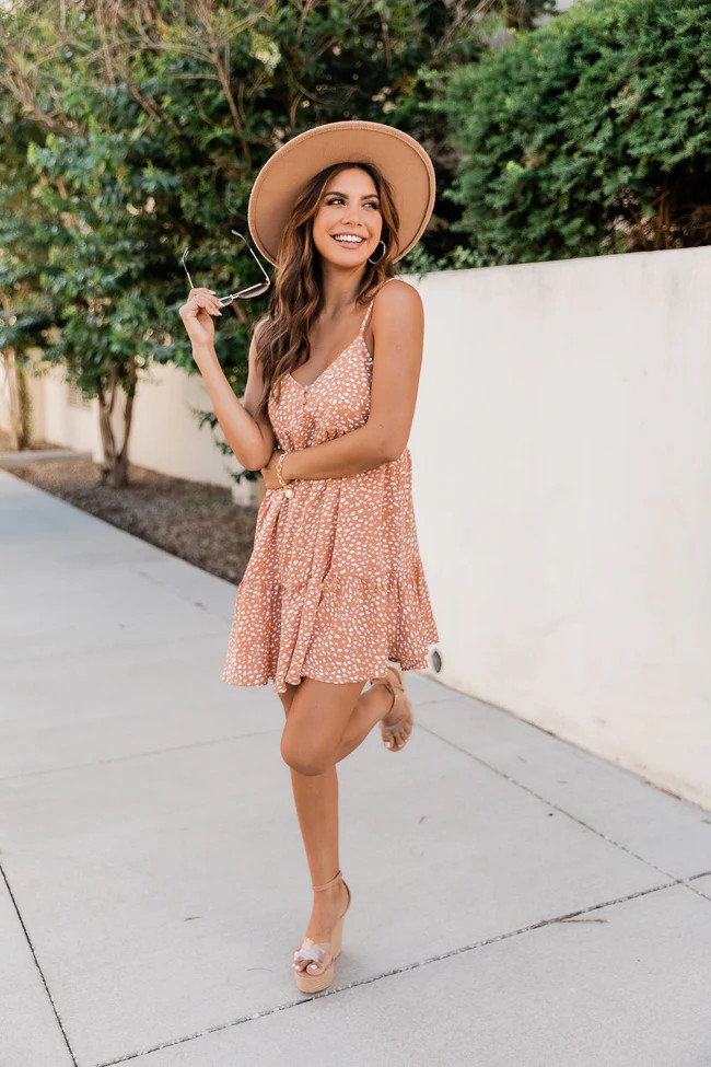 A Summer Kiss Tiered Peach Dotted Dress | The Pink Lily Boutique