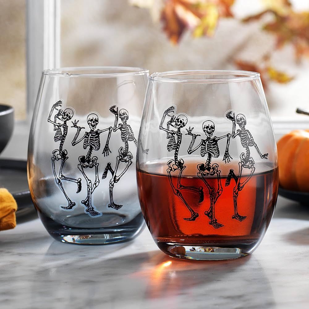 Set Of 2 Skull Stemless Clear Large Wine Glass 20oz With Smoke Colored Skeleton Design- For Red O... | Amazon (US)