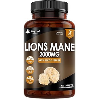 Lions Mane Mushroom Extract Supplement 2000mg - 180 High Strength Vegan Tablets with Black Pepper... | Amazon (UK)