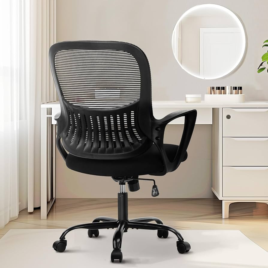Sweetcrispy Office Computer Desk Managerial Executive Chair, Ergonomic Mid-Back Mesh Swivel Rolling Work with Wheels, Comfortable Lumbar Support, Comfy Arms for Home,Bedroom,Study,Student,Black | Amazon (US)