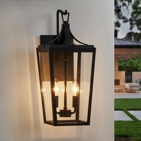 KAWOTI 20 in. 2-Light Sandy Black Hardwired Outdoor Wall Lantern Sconce with Clear Glass | Walmart (US)