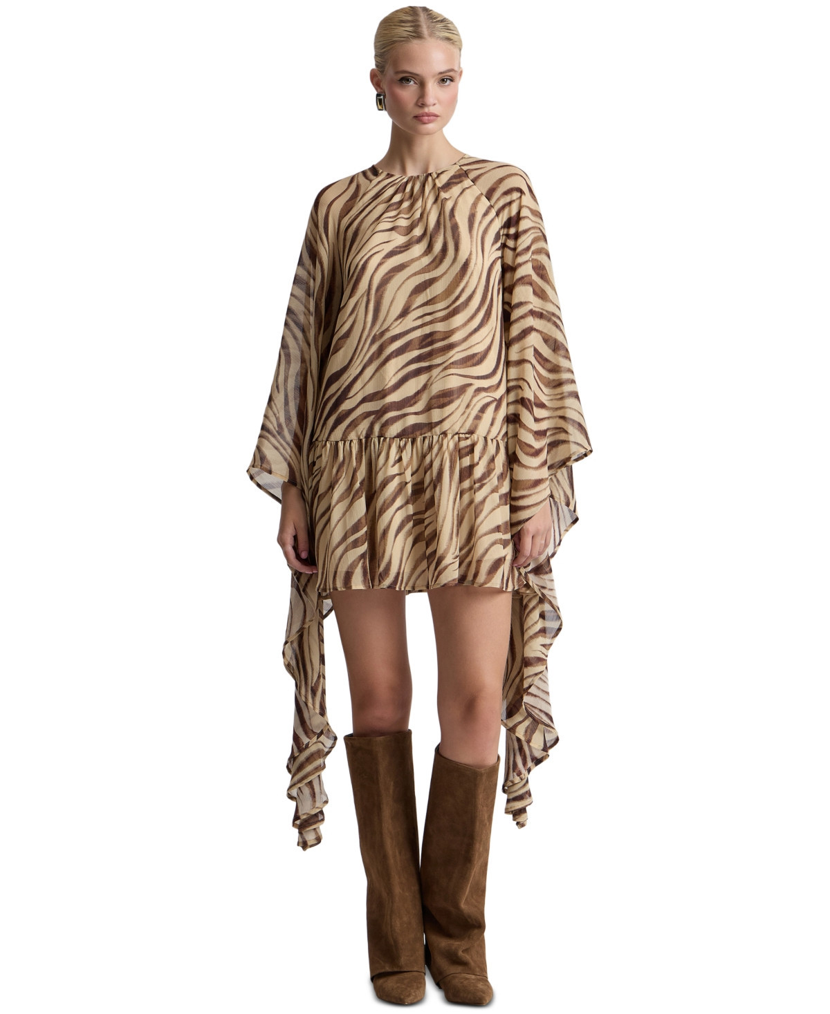 Avec Les Filles Women's Printed Chiffon Short Shift Dress - Autumn Zebra | Macy's