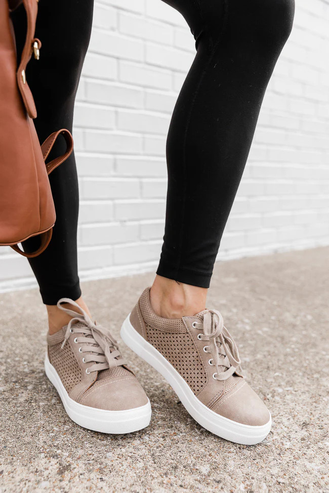 Giana Taupe Perforated Sneakers | The Pink Lily Boutique