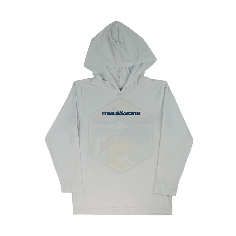 Maui and Sons Boys Hooded LS Sunshirt, The Beach UV Protection Top, White, Swim Cover Sunwear | Walmart (US)