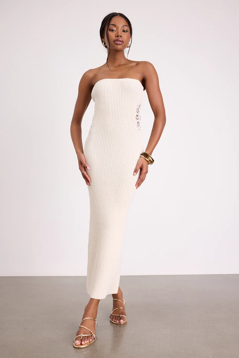 Brenna Ivory Strapless Sweater Knit Midi Dress | Lulus