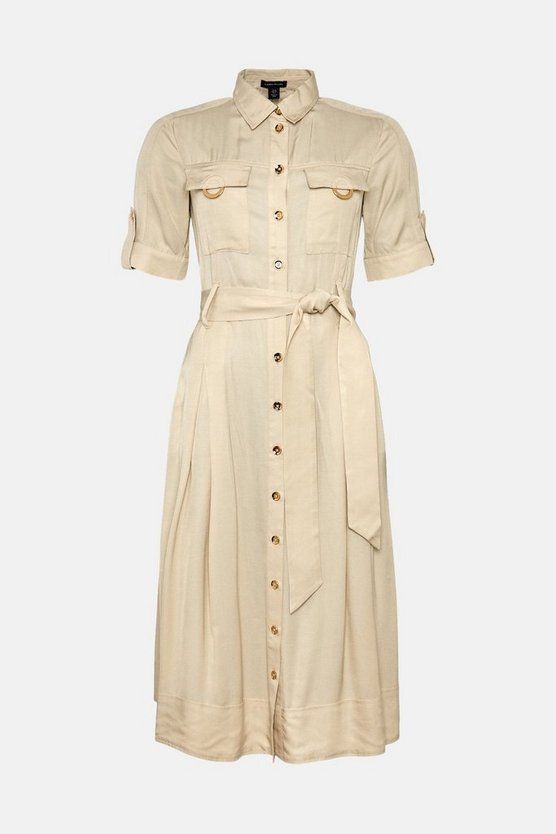 Linen Viscose Woven Midi Shirt Dress | Karen Millen UK & IE