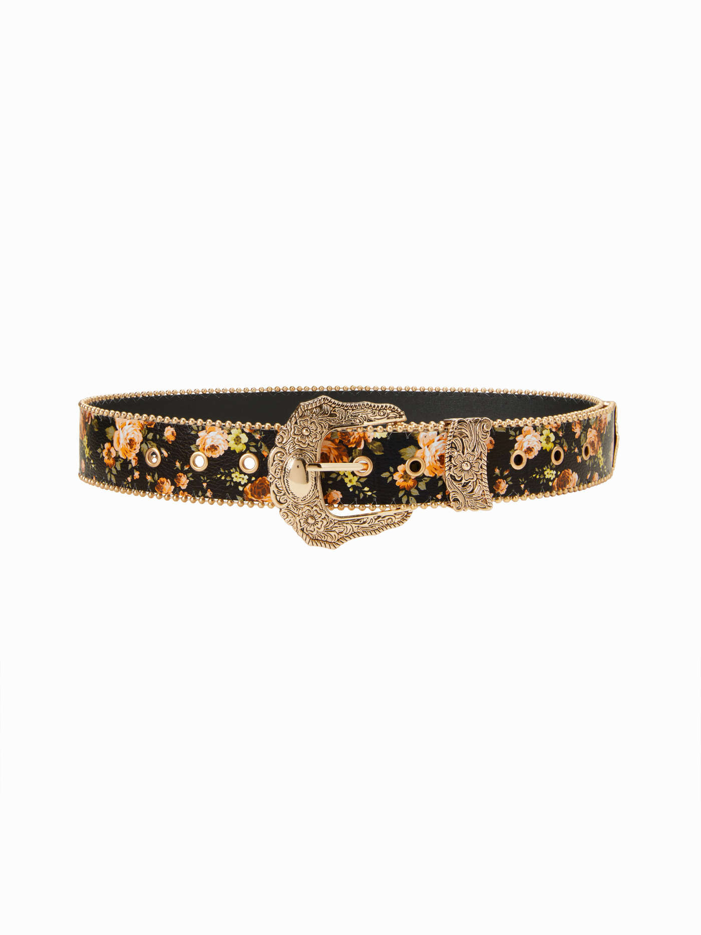 FLORAL ENGRAVED BUCKLE BELT For Daily Casual | Cider