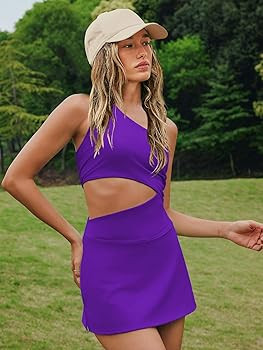 LAMISSCHE Womens Tennis Dress Built with Bra and Shorts Workout One Shoulder Mini Dress Athletic ... | Amazon (US)