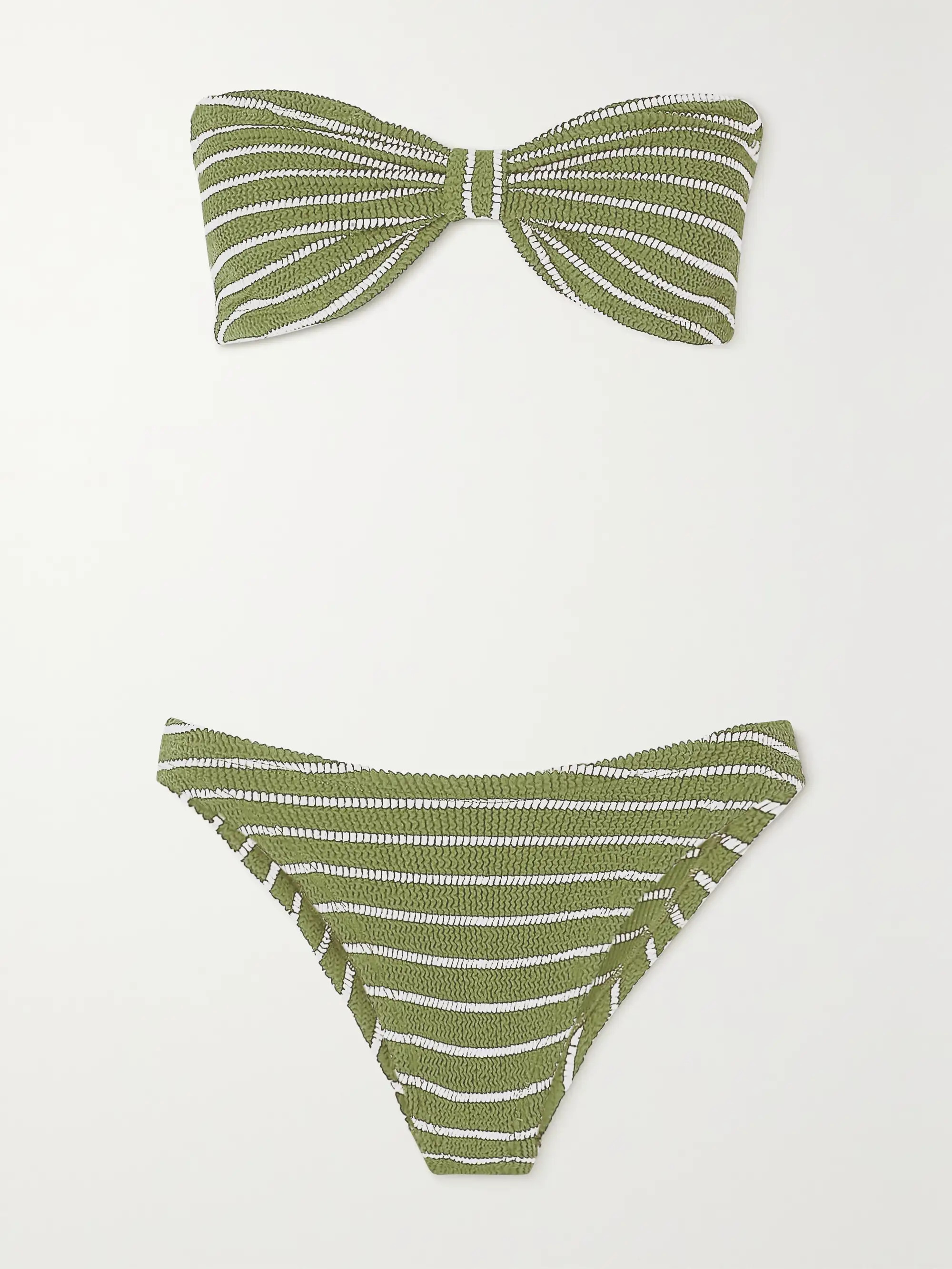Jean twist-front striped metallic seersucker bandeau bikini | NET-A-PORTER (US)