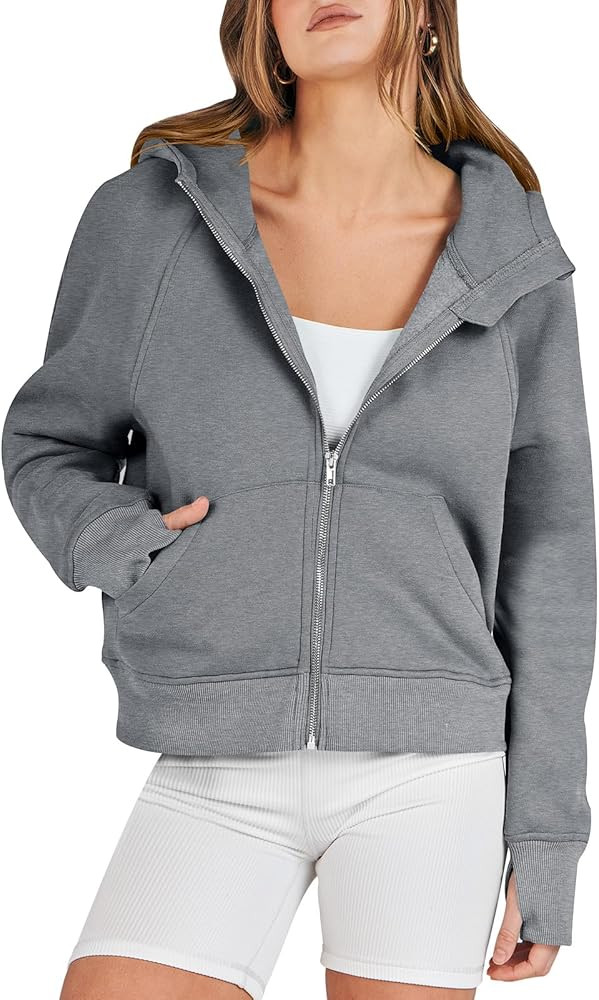 ANRABESS Women Hoodies Fleece Lined Full Zipper Sweatshirts Long Sleeve Crop Tops Clothes Sweater... | Amazon (US)