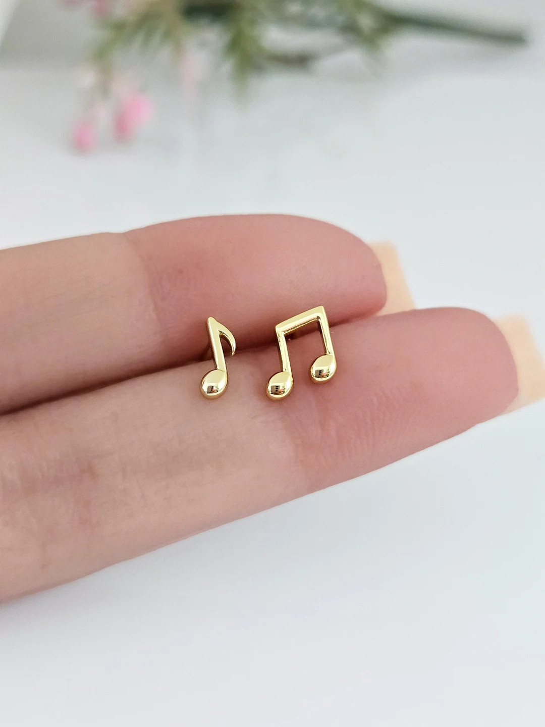 Small Musical Notes Earrings Studs in Sterling Silver | Musical Symbol Stud Earrings Gold and Sil... | Etsy (US)